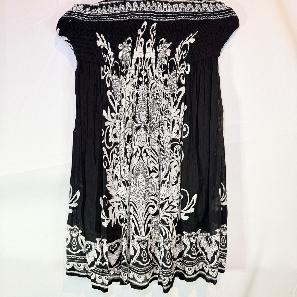 Lepogee Women's Black White M Smocked Boho Paisley Mini Dress